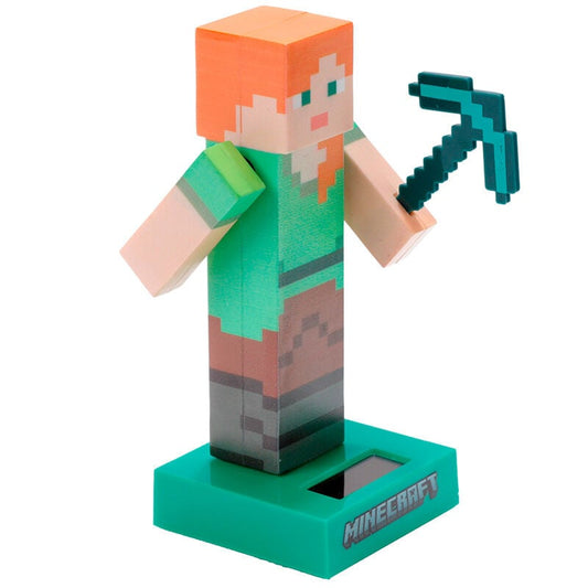 Muñeco solar de Alex de Minecraft con pico sobre base verde - 3