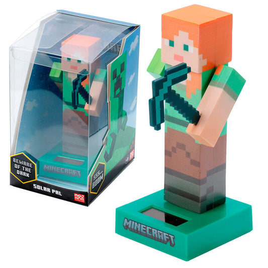 Muñeco solar de Alex de Minecraft con pico sobre base verde