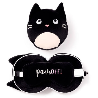 Almohada de viaje de gato negro con antifaz Relaxeazzz