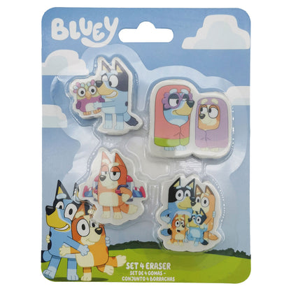 Blister con 4 gomas de borrar de Bluey con personajes