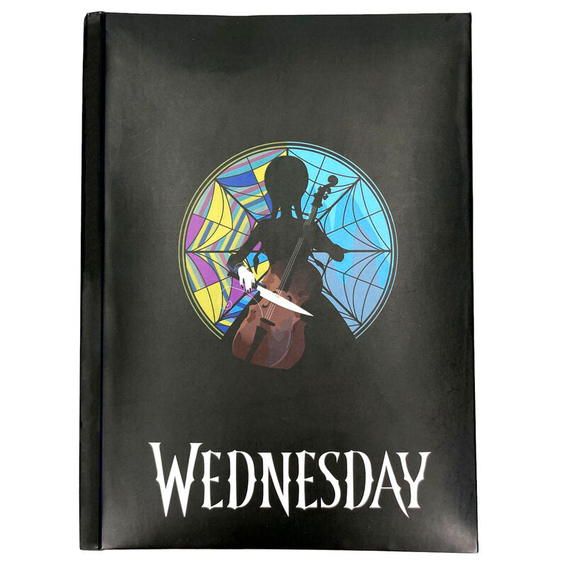Cuaderno A5 Wednesday negro con rosetón de colores