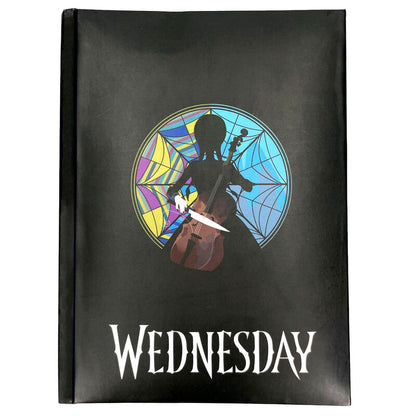 Cuaderno A5 Wednesday negro con rosetón de colores