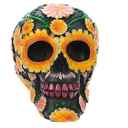 Figura calavera del Día de los Muertos con margaritas de colores - 2
