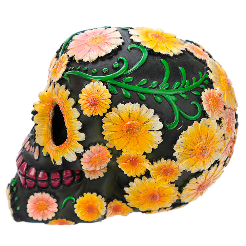 Figura calavera del Día de los Muertos con margaritas de colores - 4