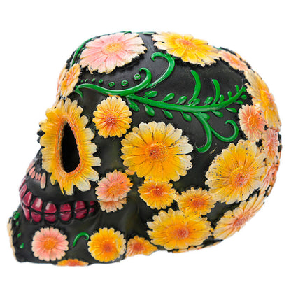 Figura calavera del Día de los Muertos con margaritas de colores - 4