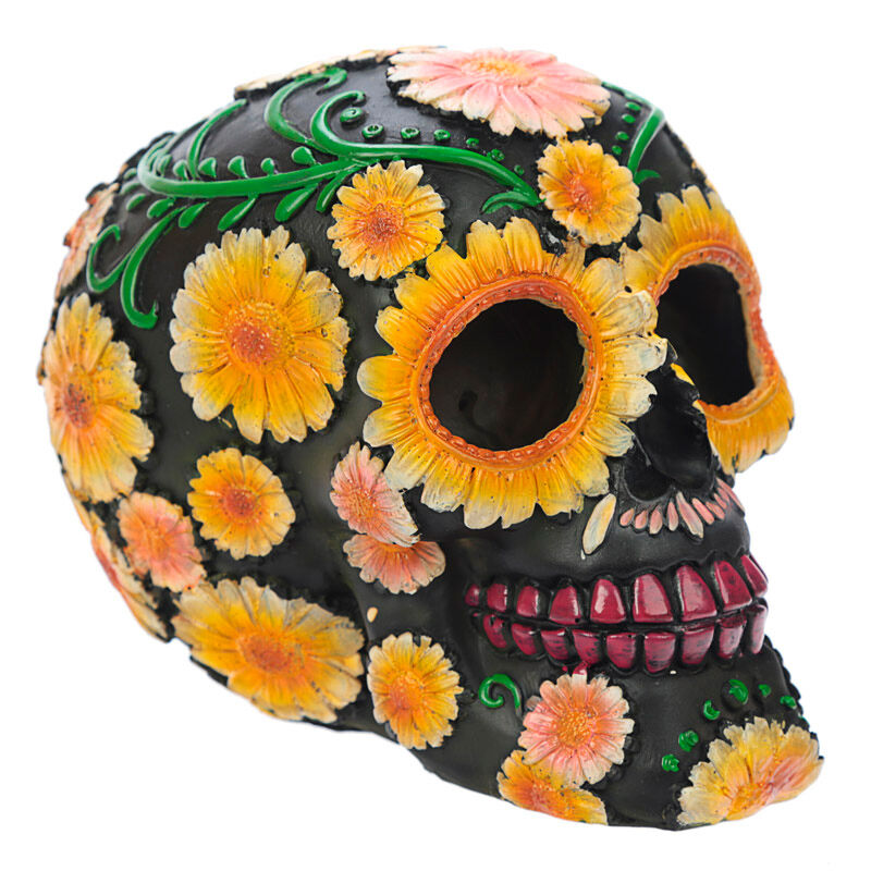Figura calavera del Día de los Muertos con margaritas de colores - 5