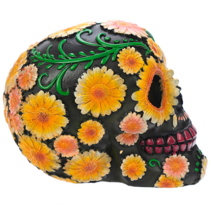 Figura calavera del Día de los Muertos con margaritas de colores - 6
