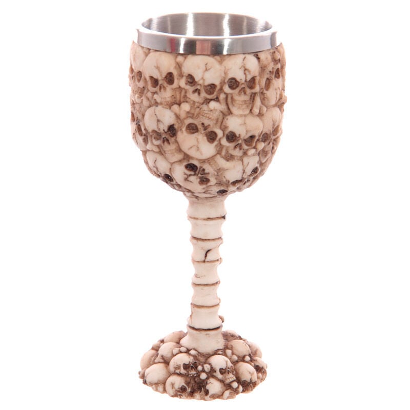 Copa decorativa PUCKATOR con calaveras y tallo de columna vertebral