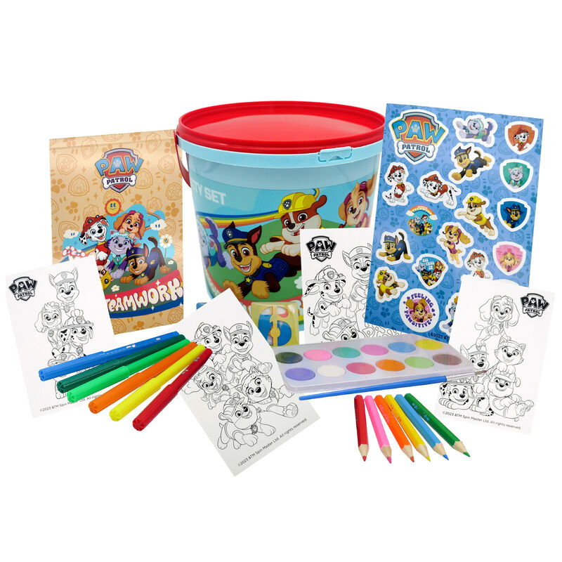 Cubo de actividades Paw Patrol con pinturas, lápices, rotuladores y pegatinas