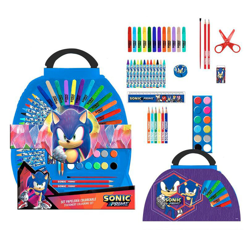 Set de papelería Sonic Prime de 50 piezas con materiales de dibujo y color