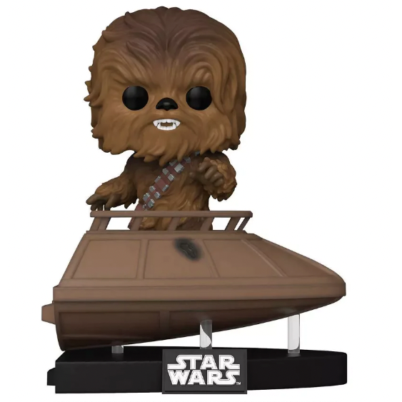 Figura Funko POP! Deluxe de Chewbacca sobre un vehículo con base Star Wars