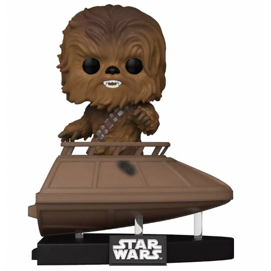 Figura Funko POP! Deluxe de Chewbacca sobre un vehículo con base Star Wars
