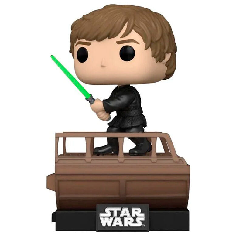 Figura Funko POP Deluxe de Luke Skywalker con sable verde sobre base escénica de Star Wars