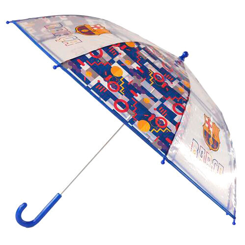 Paraguas infantil transparente del F.C. Barcelona con asa azul