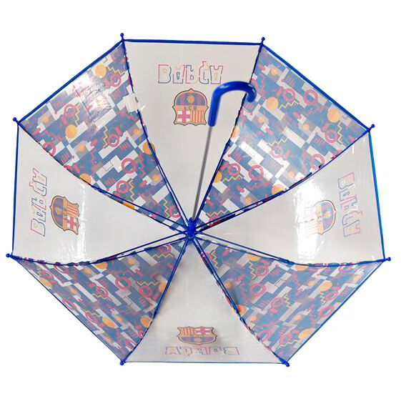 Paraguas infantil transparente del F.C. Barcelona con asa azul - 3