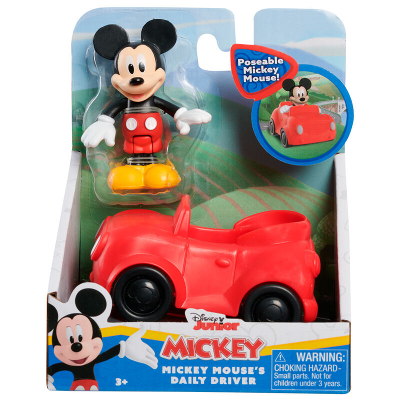 Figuras Disney de Mickey y Minnie con coches rojo y rosa - 2