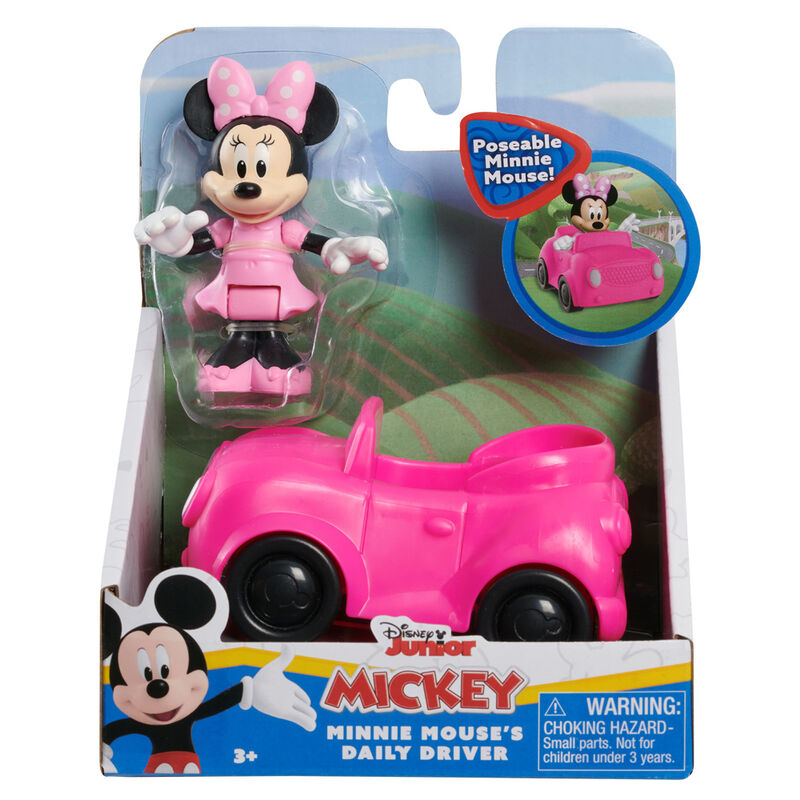 Figuras Disney de Mickey y Minnie con coches rojo y rosa - 5