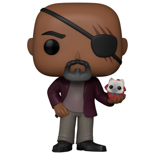 Figura Funko POP! de Nick Fury con parche y gato blanco