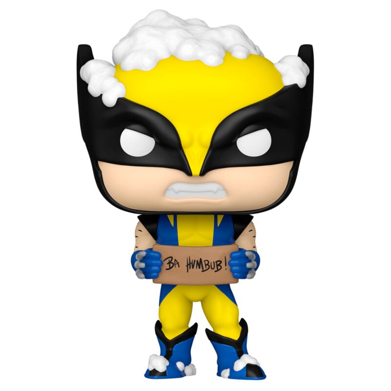 Figura Funko POP! Marvel Holiday de Wolverine con nieve y cartel “BA HUMBUG!”