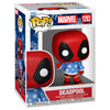 Figura Funko POP! Marvel Holiday de Deadpool con jersey azul de copos de nieve