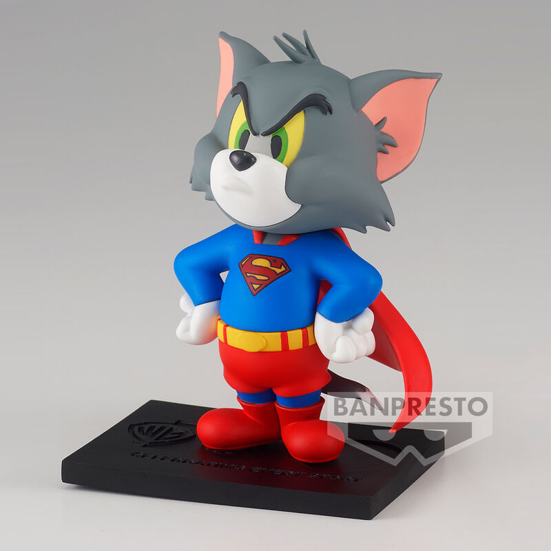 Figura de Tom de Tom y Jerry caracterizado como Superman sobre una base