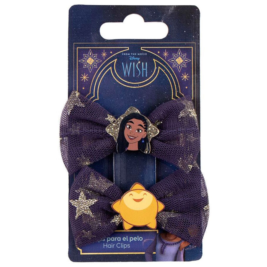 Pack de dos pinzas para el pelo Disney Wish con lazos morados y estrellas doradas