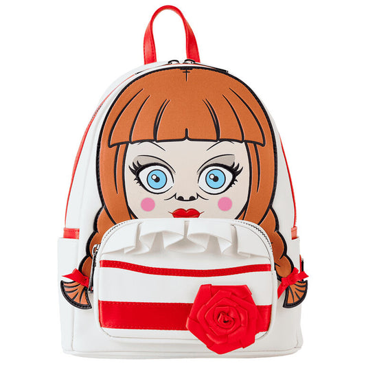 Mochila Cosplay Annabelle Loungefly blanca y roja con rosa en 3D - 2