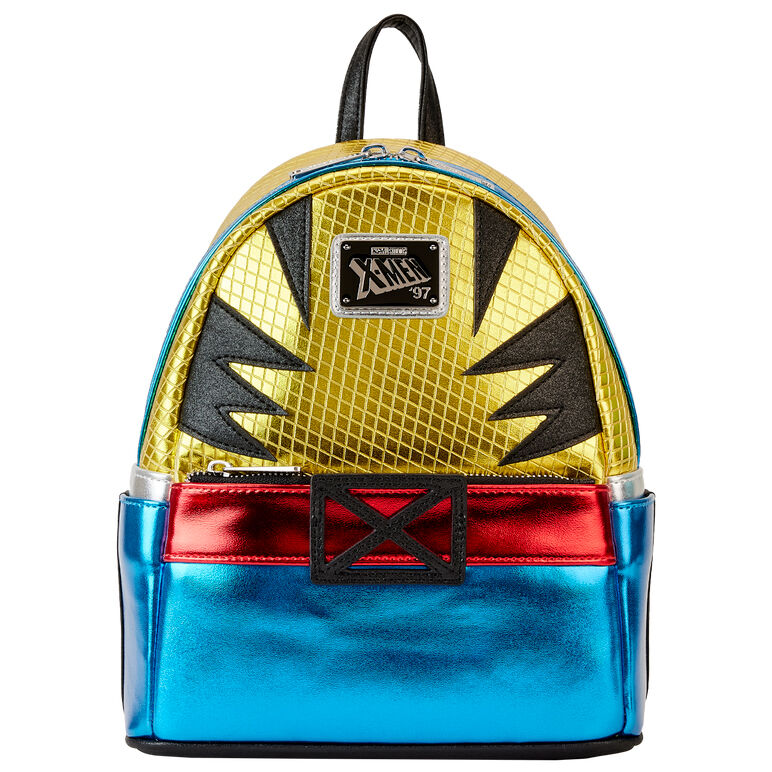 Mini mochila Loungefly de Wolverine X-Men en dorado, rojo y azul