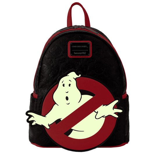 Mochila Loungefly Ghostbusters negra y roja con logo en relieve - 2