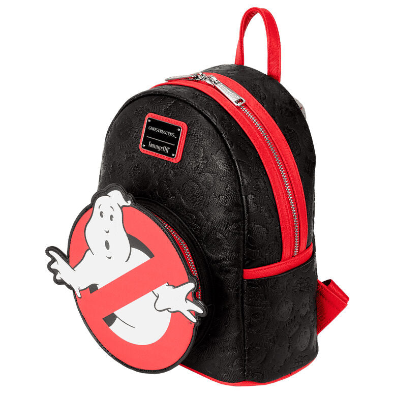 Mochila Loungefly Ghostbusters negra y roja con logo en relieve - 3