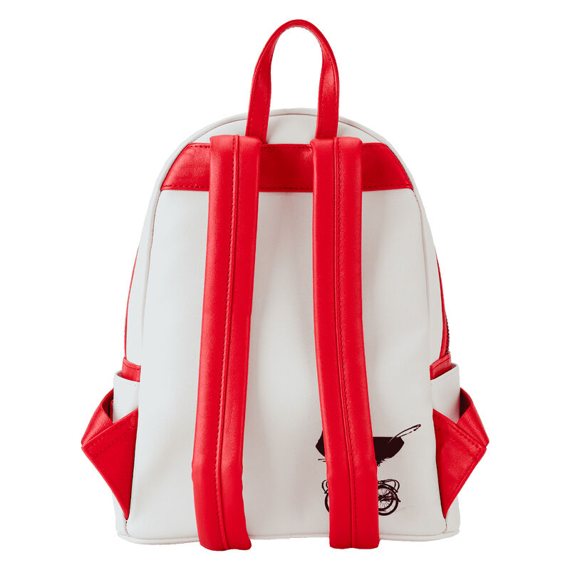 Mochila Cosplay Annabelle Loungefly blanca y roja con rosa en 3D - 4