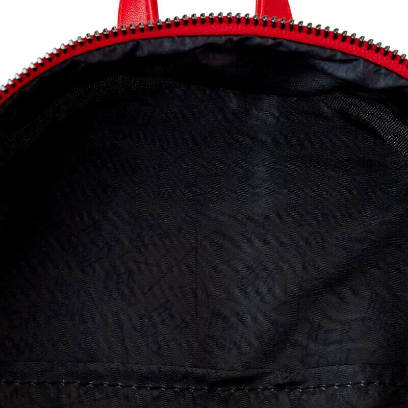 Mochila Cosplay Annabelle Loungefly blanca y roja con rosa en 3D - 6