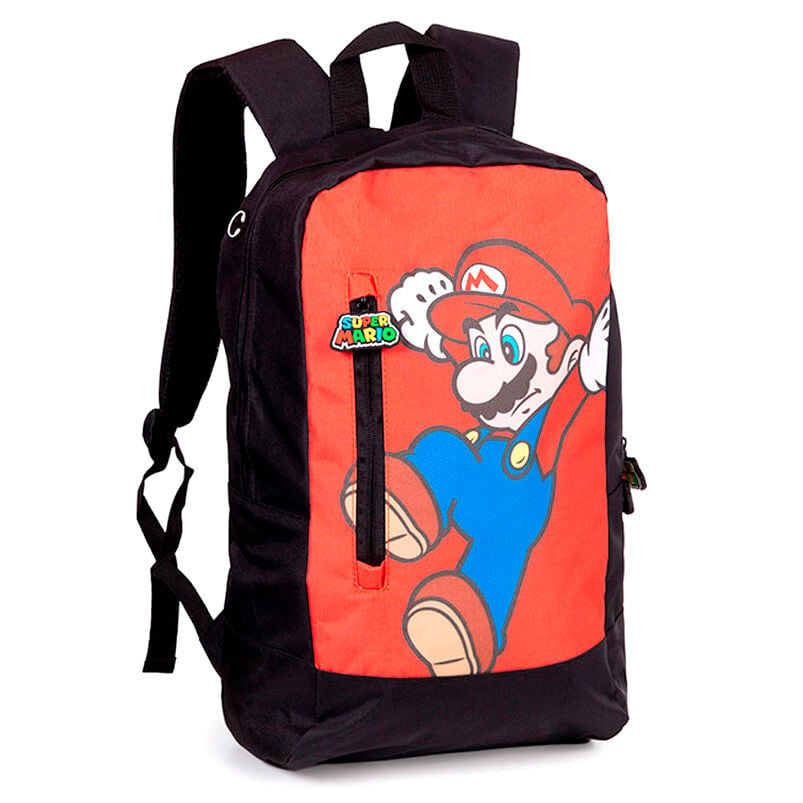 Mochila roja y negra de Super Mario Bros con Mario en el frontal
