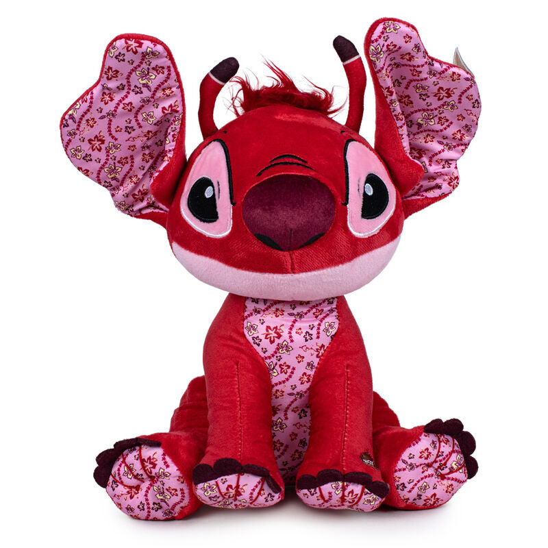 Peluche Leroy Stitch Disney rojo con estampado floral rosa