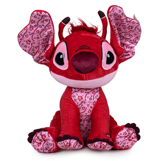 Peluche Leroy Stitch Disney rojo con estampado floral rosa