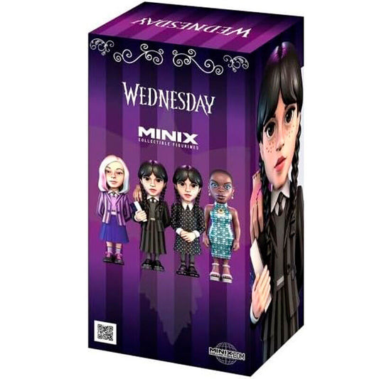 Figura MINIX de Wednesday con Cosa, trenzas, uniforme de rayas y libro - 6