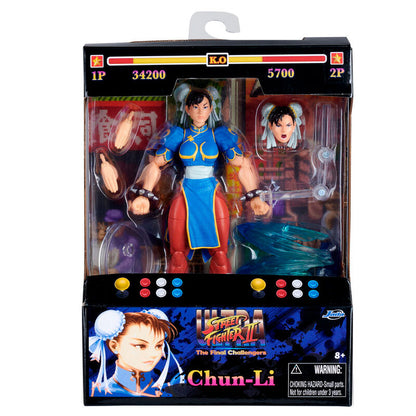 Figura articulada de Chun-Li de Street Fighter II con atuendo azul y rojo - 2