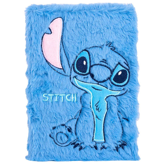 Cuaderno A5 azul de Stitch Disney con cubierta de textura peluda
