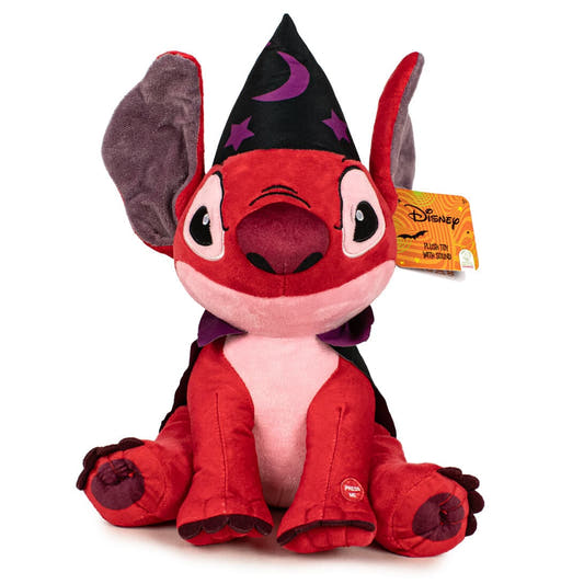 Peluche Leroy Stitch Disney con disfraz de Halloween y sombrero de bruja