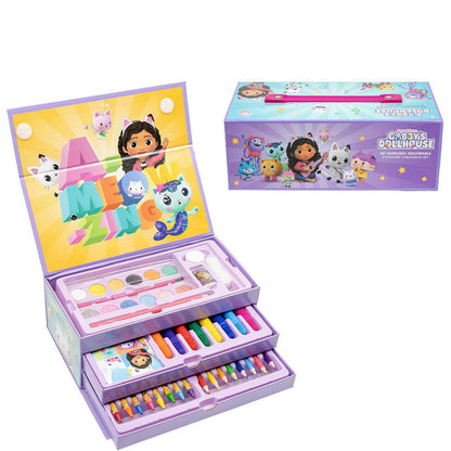 Maletín de papelería coloreable de Gabby's Dollhouse con bandejas y materiales de dibujo