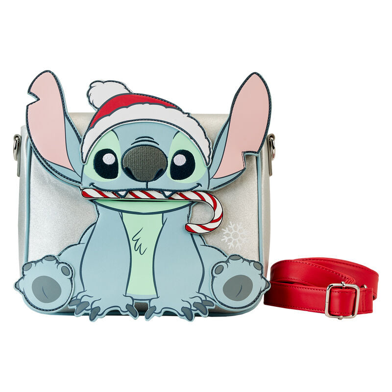 Bolso bandolera Loungefly de Stitch con gorro navideño y correa roja - 2