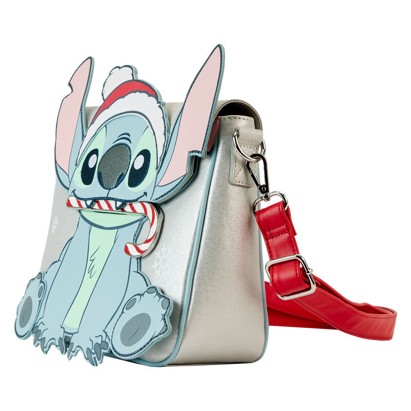 Bolso bandolera Loungefly de Stitch con gorro navideño y correa roja