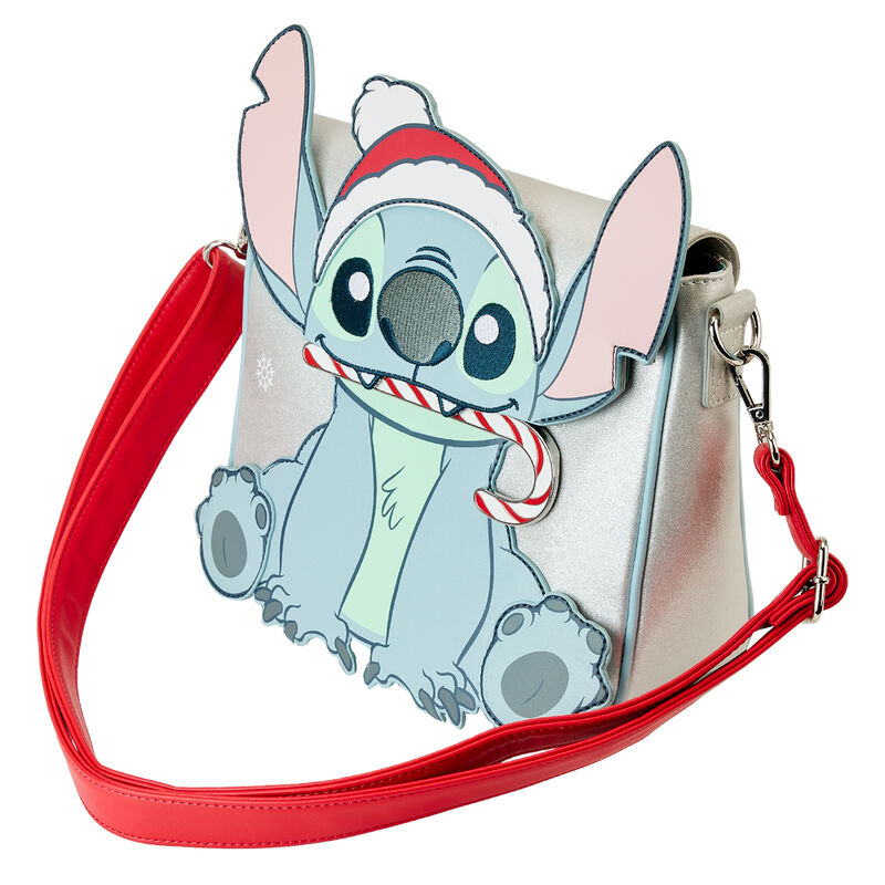 Bolso bandolera Loungefly de Stitch con gorro navideño y correa roja - 3