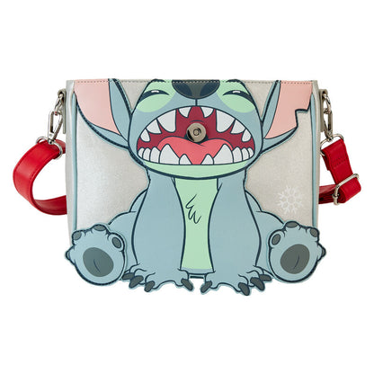 Bolso bandolera Loungefly de Stitch con gorro navideño y correa roja - 5