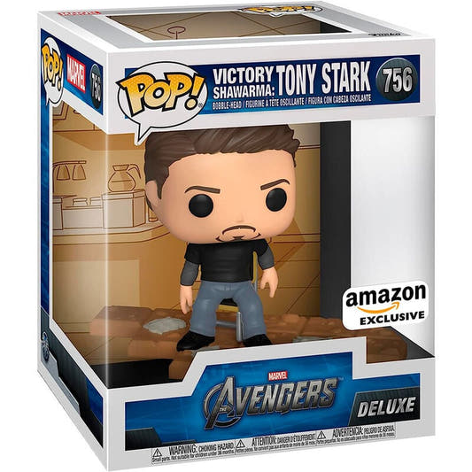 Figura Funko POP! Deluxe de Tony Stark de Los Vengadores en caja con ventana