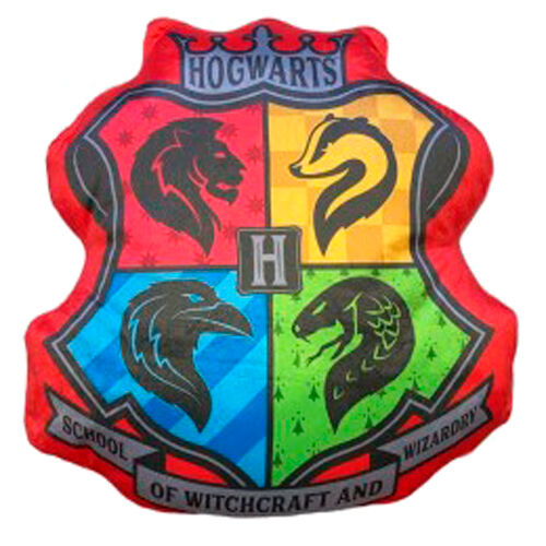 Cojín 3D con el escudo de Hogwarts y las cuatro casas de Harry Potter