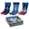 Set de tres pares de calcetines Sonic azules con estampados de personajes y anillos