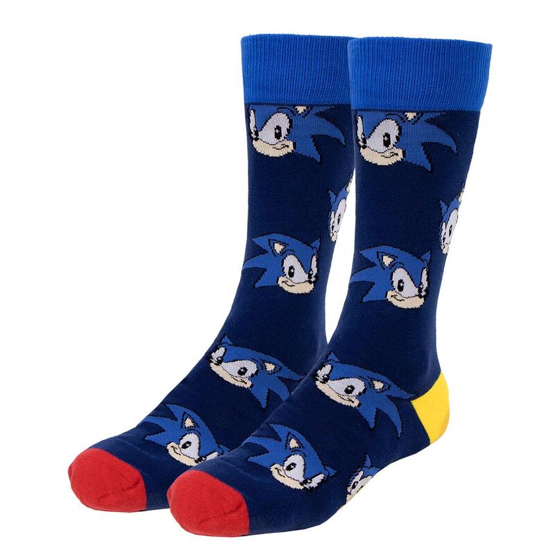 Set de tres pares de calcetines Sonic azules con estampados de personajes y anillos - 2