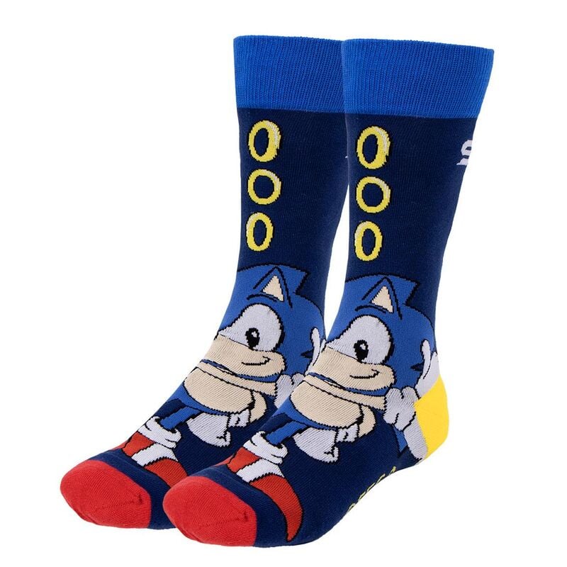 Set de tres pares de calcetines Sonic azules con estampados de personajes y anillos - 4