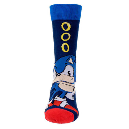 Set de tres pares de calcetines Sonic azules con estampados de personajes y anillos - 5